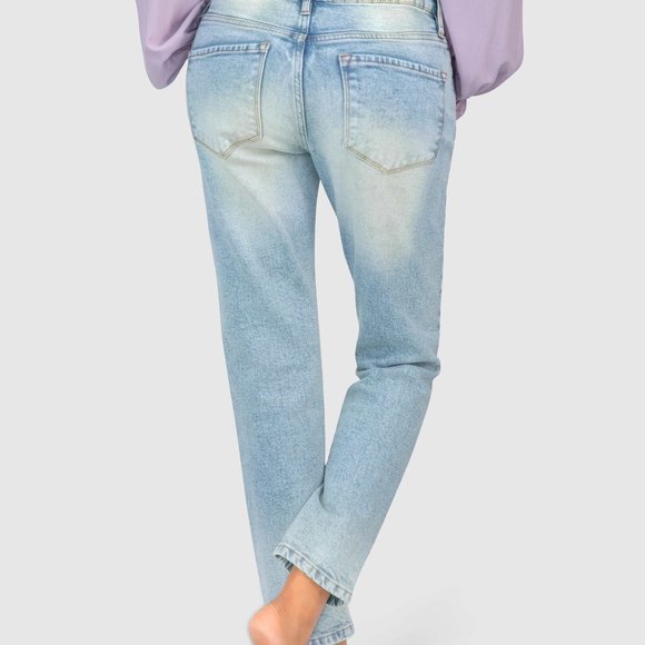 OLGYN High Waisted Light Blue Straight Denim Pant - Picture 4 of 5